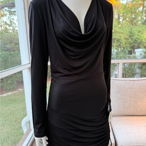 Lulu’s Black Draped Long Sleeve Dress- NWT Size L - Picture 2 of 6